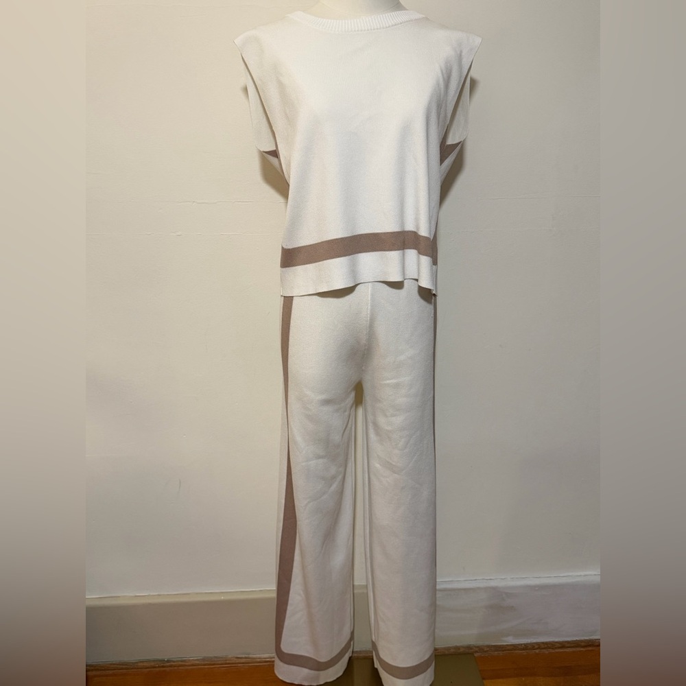 White Stripped Women's Jumpsuit Set Size S